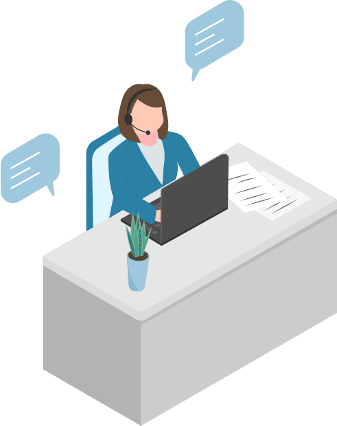 ヘッドセットを着用してパソコンで対応する女性オペレーターのイラスト